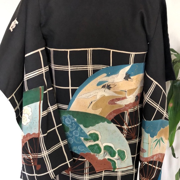 Vintage silk graphic print seagull Kimono robe - Picture 6 of 12